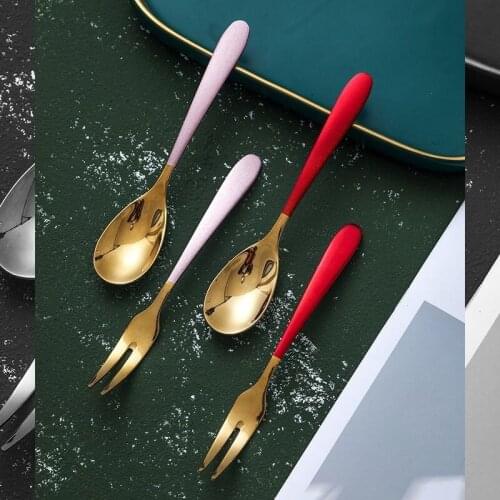 Luxury Fruit Fork Picker Dessert Coffee Spoon Tea Scoop Top Grade Ins 304 Stainless Steel Gold Plated Cutlery 13.7cm Long 1pc