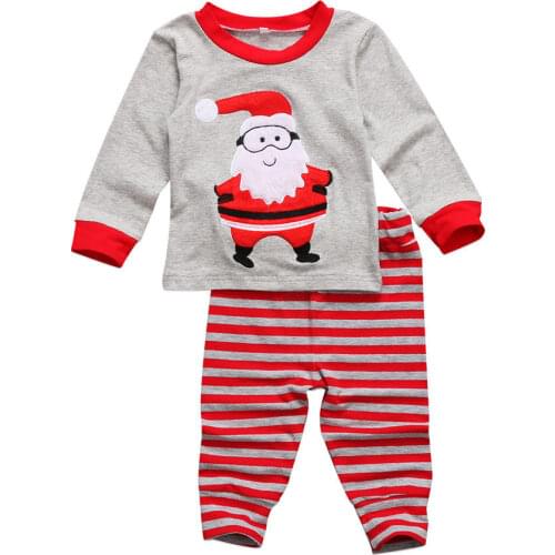 Christmas Baby Boys Girls Santa Printing Tops T-Shirt Striped Pants Suit Long-Sleeve Pajamas Suit Xmas Children Gift