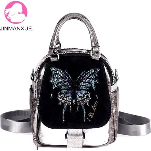 Rhinestone Butterfly Print Women Backpack Leather Luxury Designer Handbags Female Diamond Tote Shoulder Corssbody Bag Sac Bolsos