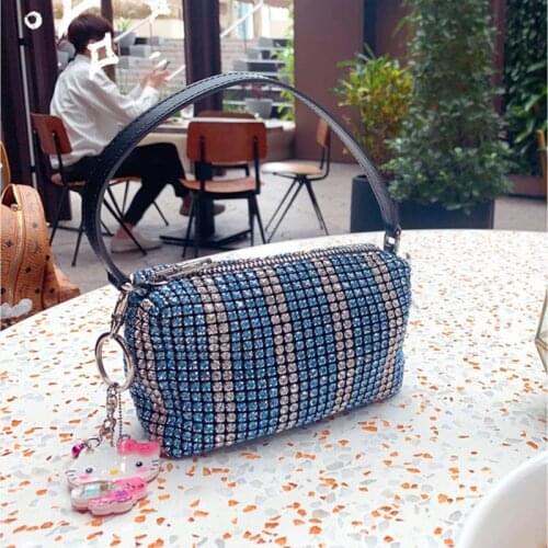 2021 New Fashion All-match Full Rhinestone Underarm Bag Inlaid Leather Single Shoulder Small Square Bag Purses and Handbags Sac
