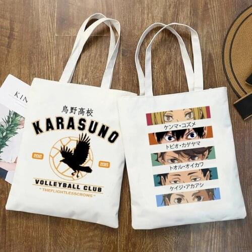 Manga Anime Shopping Bag Haikyuu Graphic Tote Shopper Bag Women Canvas Shoulder Bag Female Ulzzang Eco Large-capacity 90s