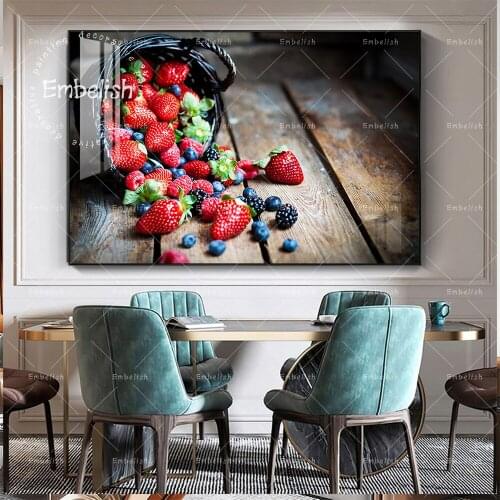 Fresh Berries In Wooden Floor Fruits Wall Art Pictures For Dining Room Kitchen Artworks HD Spray On Canvas Restaurant Paintings