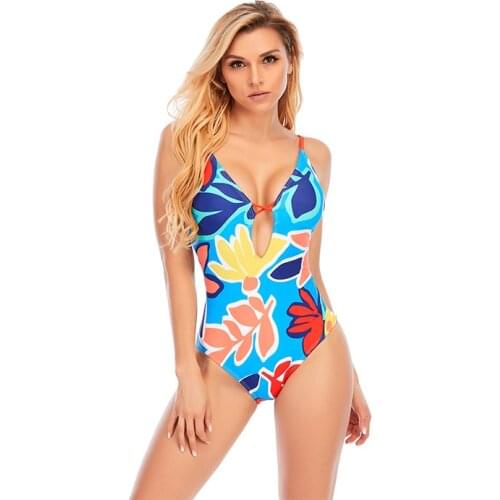 Triangle One Piece Swimwear Womens Print European American Swimsuit Activity Adjustment Bathing Suit Colorful Cover Up Headband
