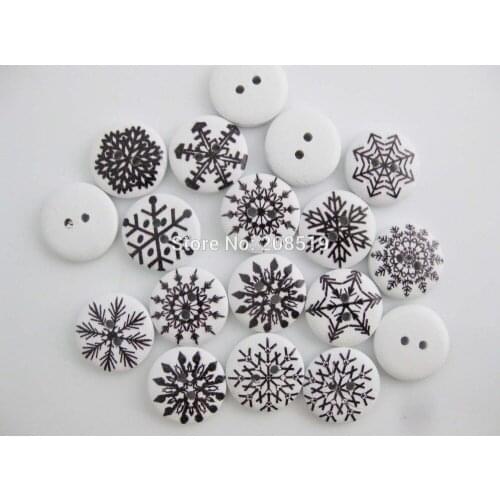 WBNSOS 100pcs/lot Mix Snowflake Pattern White Buttons 15mm&18mm painting wood button garment scrapbook accessories