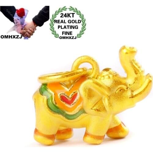 OMHXZJ NA286 Jewelry Wholesale European Fashion Fine Woman Man Party Birthday Wedding Gift Elephant 24KT Gold Pendant Necklace