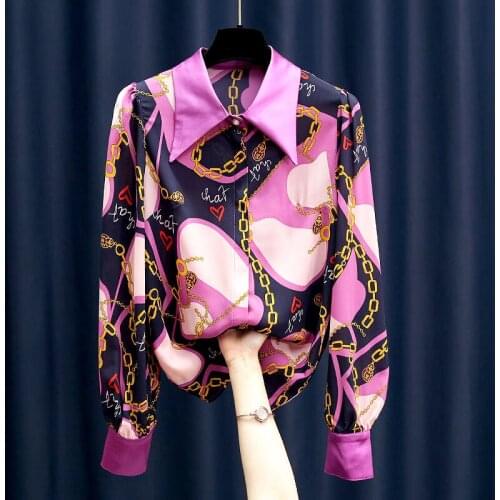 High Street Style Vogue Print Shirt Women Tops Chic Collar Blusas Korea Ladies Spring Blouse Women Shirt Chemise Femme LS016