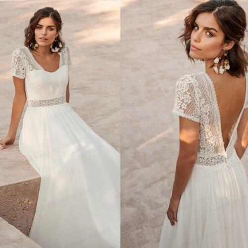 Beach Wedding Dress White For Women Boho Chiffon 2021 V-Neck Robe De Marie Custom Made Bridal Gown Floor Length Simple Beach
