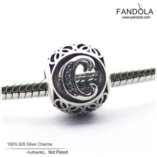 100% 925 Sterling Silver Alphabet Vintage C Letter Charms Clear CZ Beads for Jewelry Making Fits Original Bracelet Wholesale