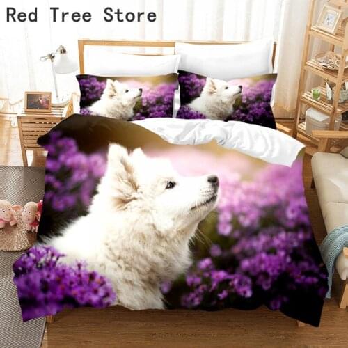 Fashion 3D Samoyed Dogs Duvet Cover Set Animal Flower Home Textiles Cute White Dog Bedding Kids Boys Girls 2/3pcs Dropshipping