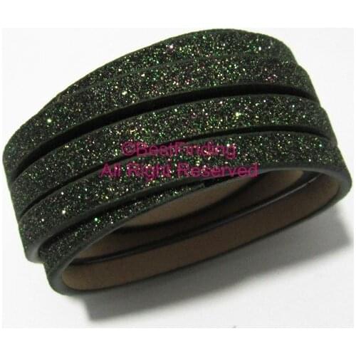 5x2mm bling leather cord Seaweed Glitter 5mm flat leather cord