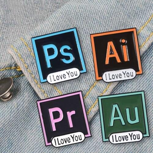 Photoshop Brooch Creative Pins Office Software AI PS Pr AU Brooch Professional Style Personality Jewelry Friend Gift Boutique