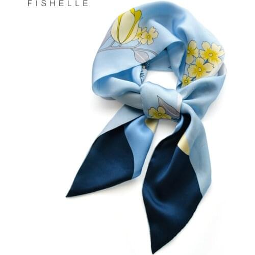 Sky blue magnolia silk long scarf for women narrow ribbon neckerchief headband women headscarf small bandana warp gift for girls