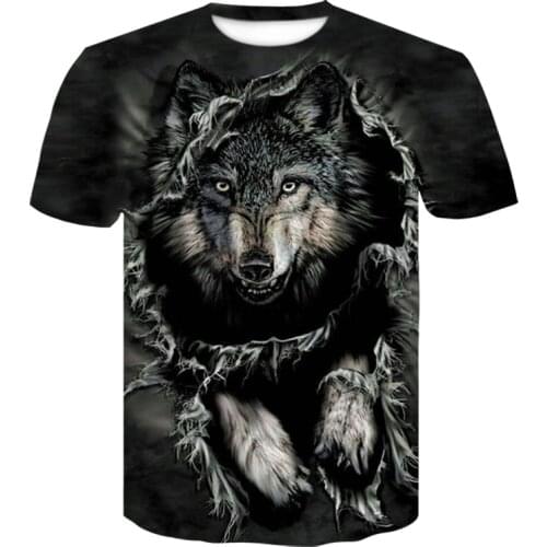 2021 Wolf Printed T shirts Men 3d Animal Print T-shirts Tops Short Sleeve O-Neck Fashion Black Harajuku Oversized T-shirt