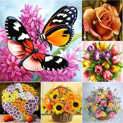 5D DIY Scenery Diamond Painting Flower Basket Diamond Embroidery Cross Stitch Full Square Round Drill Manual Art Gift Home Decor