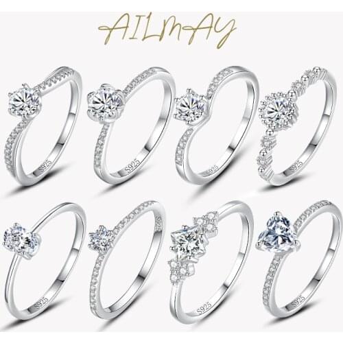 Ailmay Exquisite Fashion 925 Sterling Silver Sparkling Zircon Rings For Women Classic Wedding Statement Jewelry