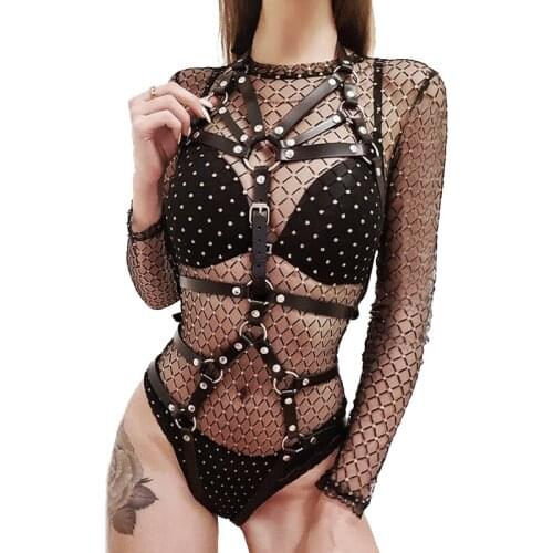 Set Leather Harness Bra Top Womens belt Erotic Body Chest Bondage Bdsm Waist Suspender accessories