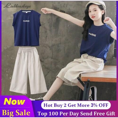 Sets For Girls Teen Clothing Sets Children Summer T Shirt+Pants 2Pcs Kids Outfits Tracksuit Girl Clothes For 110-160cm Wear
