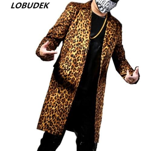 Long Leopard Male Suits Fashion Slim Blazers Casual Suit Tide Singer Vocal Concert Rock Hip Hop Punk Costume Bar Star Stage wear