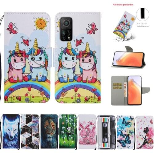 Cute Unicorn Painted Leather Cases For Xiaomi Mi 10T Pro 10t Lite Flip Wallet Coque For Xiaomi Redmi mi Note 9 S 9 Pro 9S Euti