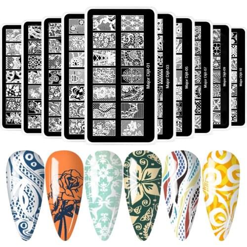 Major Dijit Lace Nail Stamping Plates Lines Geometry Flowers Theme Template Plate Mold Nail Art Stencil Tools 01-10