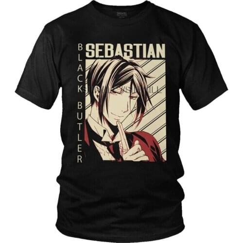 Fashion Black Butler T Shirt Men Short-Sleeve Sebastian Michaelis Anime Manga T-shirts Printed Tee Cotton Slim Fit Tshirt Gift