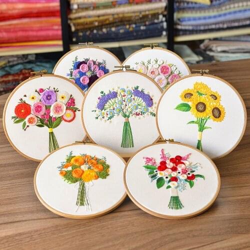 Flowers Plants Pattern DIY Embroidery Kit Beginner Cross Stitch Kit Stamped Embroidery Tools Kit Home Decoration Gifts 20*20cm