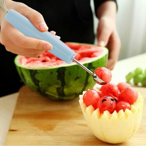 Stainless steel fruit salad digging cream ice cream carving knife 2 in one double-sided fruit digging spoon kitchen good helper