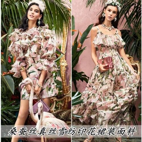 New Lily Natural 100% Silk Chiffon Printing Brand Fashion Apparel Fabric Thin Handmade DIY Design Dress Shirt Fabric