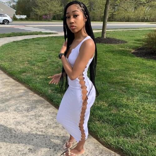 2021 New Style Women Skinny Sexy Dress Ladies Solid Color U-shaped Collar Sleeveless Bodycom Long Maxi Dress Fashion