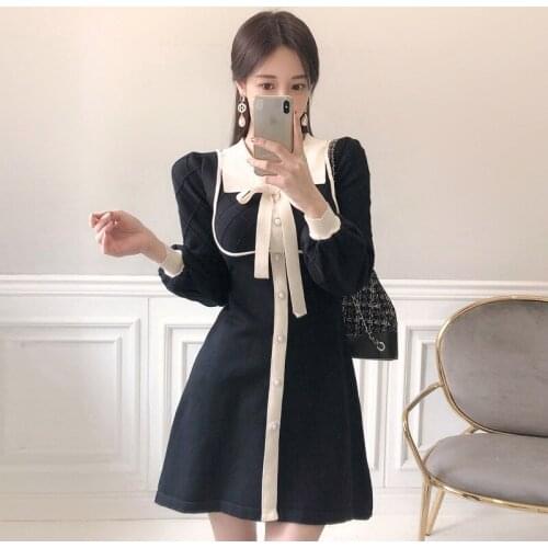 New arrival fashion winter simple elasticity basic mini dress women OL temperament sweet v-neck knitted slim bouncy a-line dress