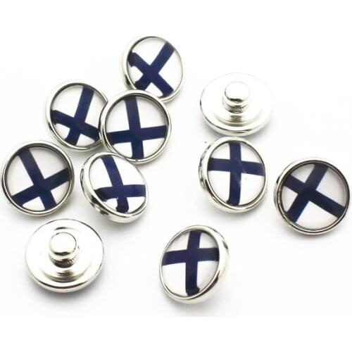 Clearance Sale 20pcs/lot 12mm Glass finland national flag Snap Buttons Fit DIY Snap Bracelet Snap Button Charms Jewelry