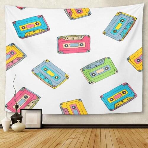 Pattern Plastic Cassette Music Audio Tape Doodle Colorful Retro Tapestry Wall Hanging for Living Room Bedroom Dorm 50x60 inches