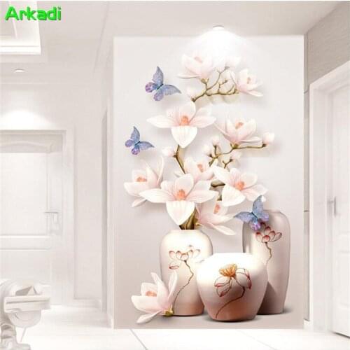 Custom HD Photo Passage Aisle Decorative Painting Custom 3D Magnolia Flower Vase Flower Wallpaper Home Decor Kitchen Living Room