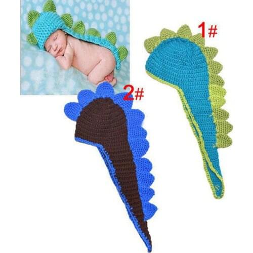 Newborn Baby Boy Dinosaur Photo Props Toddler Crochet Pattern Animal Beanies and cape Handmade Knit Children costume