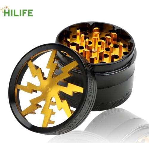 Smoking Herb Cutter Latest Lightning-Shaped 63MM 4-layer Tobacco Grinder Spice Weed Cutter Aluminum Alloy Transparent