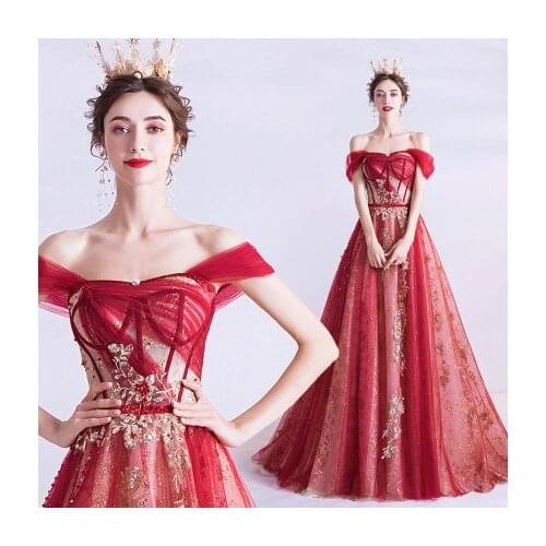 Luxury red flower embroidery long dress medieval Renaissance Victoria dress ball gown