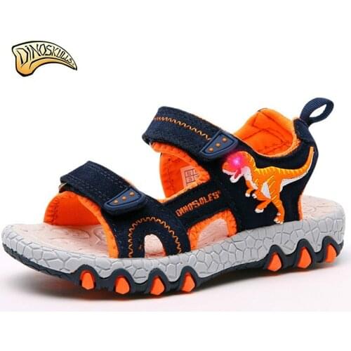 Dinoskulls Toddler Sandals Kids Slides Shoes Baby Boy Sandals Dinosaur Summer Light Up LED Shoes Sneaker Boy Beach Slipper 27-32