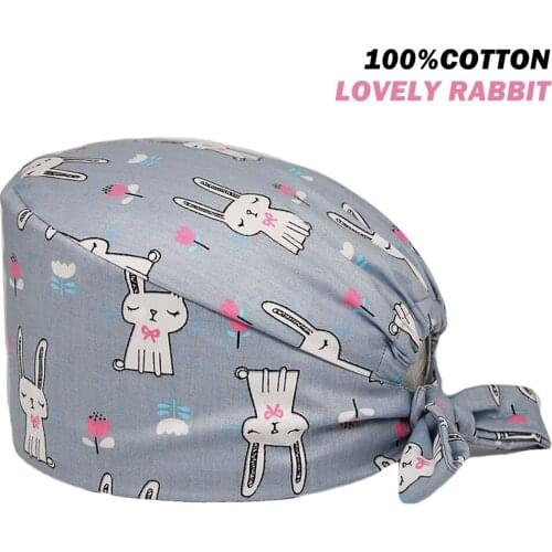 New Scrub Hats Rabbit Printing Adjustable Beauty Salon Workers Nursing Cap Laboratory Working Hat Pet Shop Surgicals Caps Womens