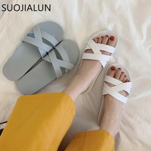 SUOJIALUN Women Summer Slippers Outdoor Beach Slippers Slides Slip On Casual Non-Slip On Flip Flop Vacation Sandals