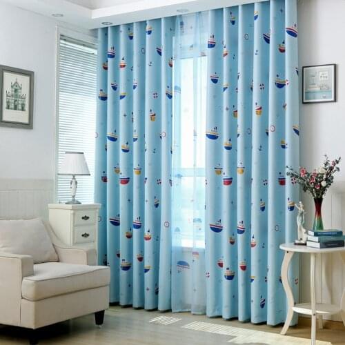 Kids Blue Boat Blackout Curtains for Living Room Children Bedroom Window Treatment Curtains Drapes Home Decor Child Boys Gift
