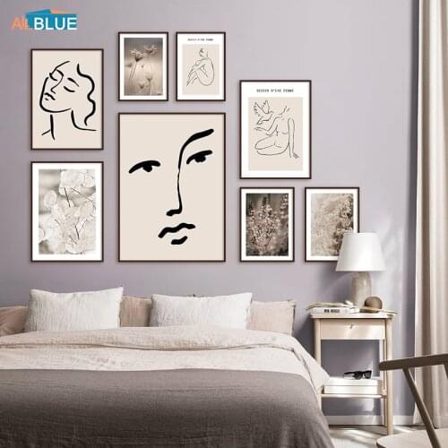 Modern Abstract Figure Face Poster Print Artwork Women Body Canvas Picture Flower Leaf Botanical Painting Nordic Home Wall Decor