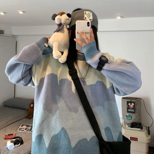 2 colors Korean style loose Knitted warm Sweaters Women color patchwork camouflage women sweaters and pullovers