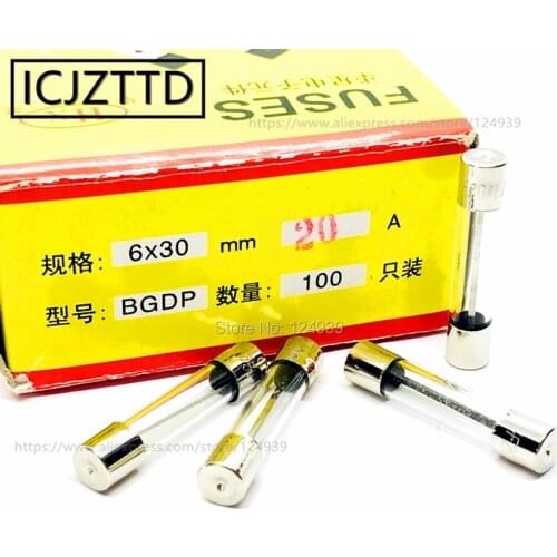 Fuse tube 6x30mm F 20A 20A glass tube fuse 6 * 30 F20AL250v quick break 20a 100pcs/box glass fuse 6mm 30mm