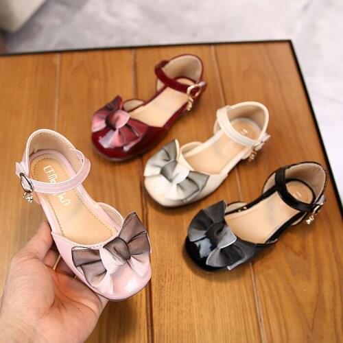 JY Spring Children girls bright Pu shoes Girls Shoes Flat Bean casual bowknot Shoes 21-36 4colors Q01 TB02