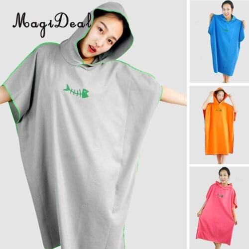 Unisex Adult Beach Surf Poncho Water Absorbent Wetsuit Changing Towel Robe with Hood - One Size Fits All
