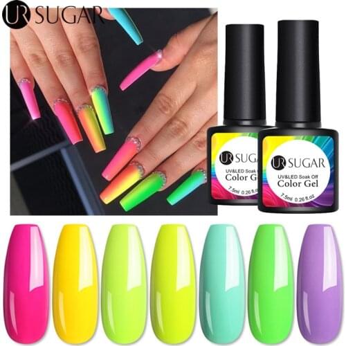 UR SUGAR Neon Gel Polish Hybrid Nails For 7.5ML Semi Permanent Soak Off Gel Polish UV Gel Nail Polish Base Top Coat
