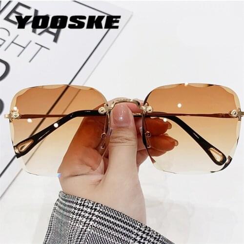 YOOSKE 2021 Fashion Gradient Sunglasses Women Rimless Square Sun Glasses Ocean Lenses Metal Temples Shades Eyewear UV400