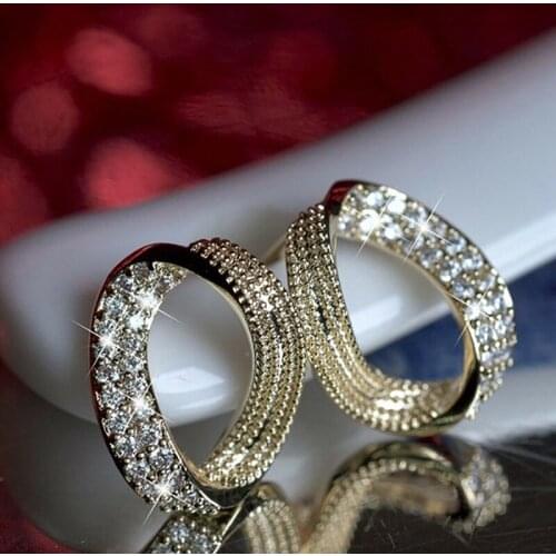 ZHOUYANG Mobius Hoop Earrings For Women Iced Out Zircon Gold Color Lovers Gifts Wholesale Geometric Circle Girls Jewelry KBE265