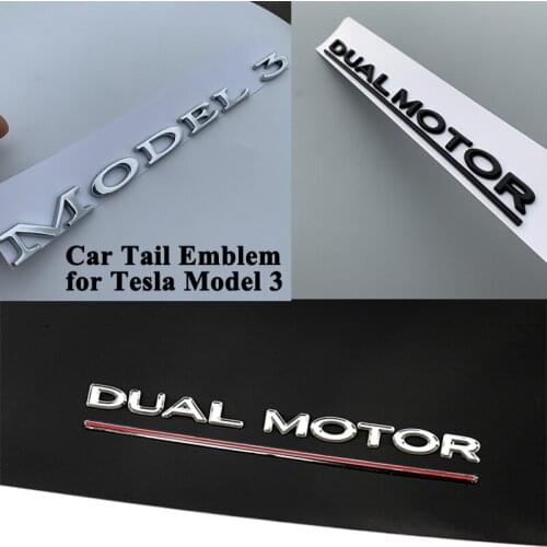1pc ABS Styling Car Model Emblem Model 3 Dual Motor Emblem Sticker Silver Matt Black Logo Accessories for Tesla Model 3