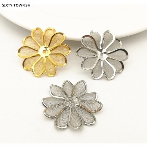 10 Pieces/lot 30mm 40mm Gold color/White K Metal Filigree Flower Slice Charms Components DIY Jewelry Accessory